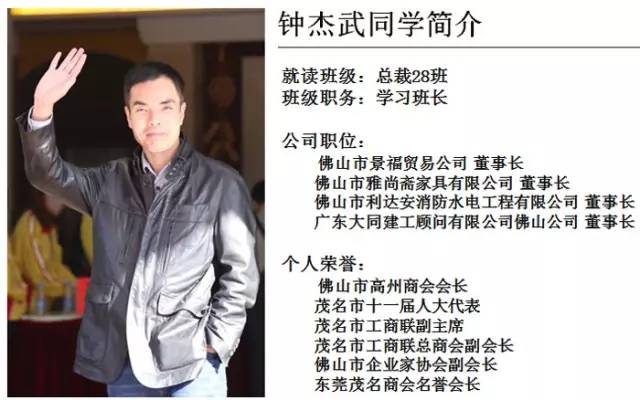 中山大学高等继续教育学院华商MBA同学会首届监事长介绍。